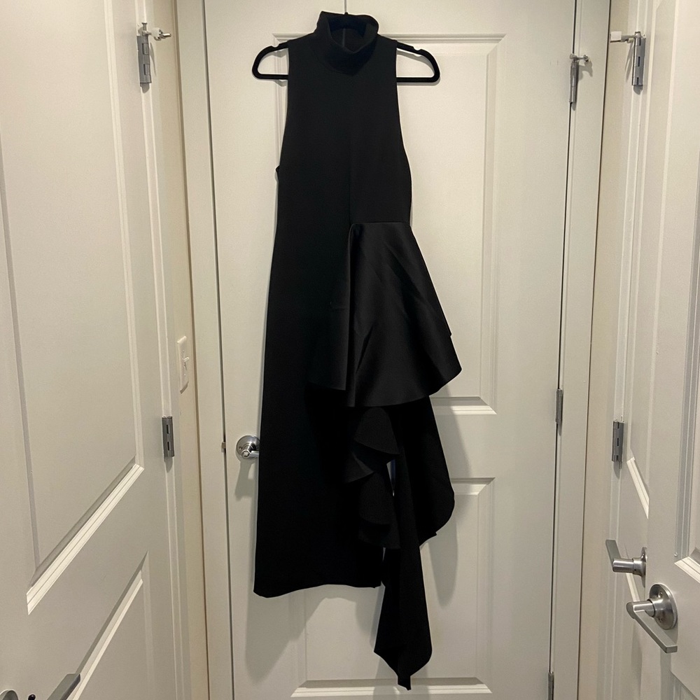 Solace London Lara Mock-Neck Sleeveless Crepe Cocktail Dress w/ Drape Detail